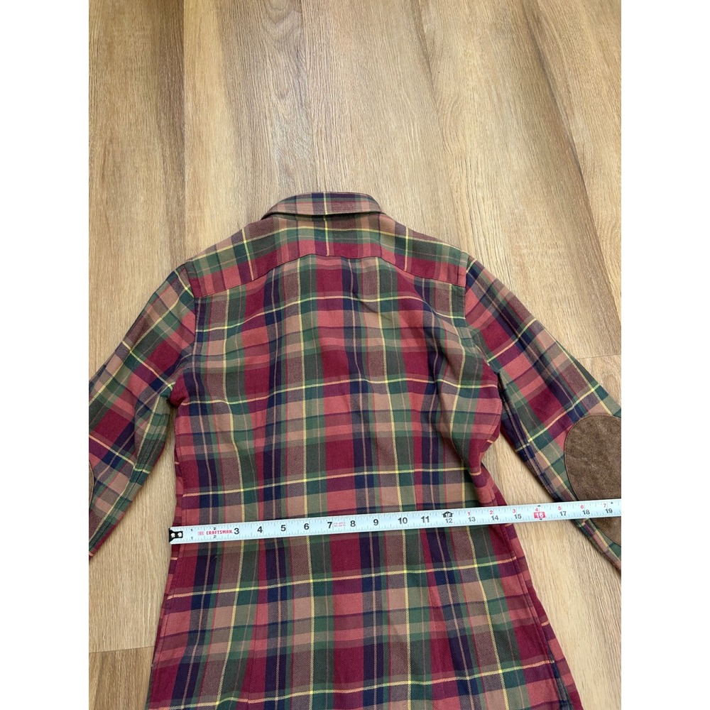 Ralph Lauren Rugby Plaid Ruffle Flannel Blouse Suede Elbow Patches 4 western - Picture 6 of 6